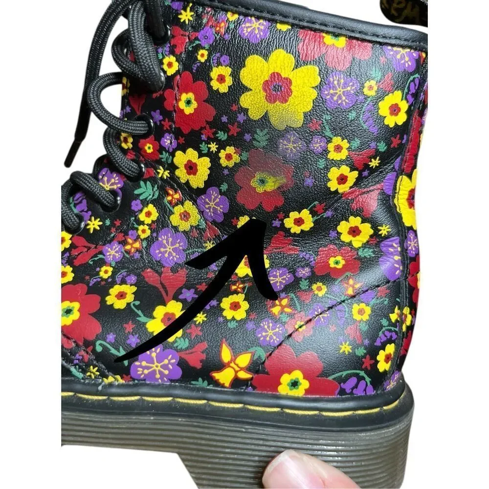 Dr. Martens Delaney Floral Combat‎ Boots Size 2